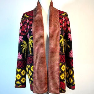 JOHNNY WAS Women's M Multi-Color Tropical‎ Palm Tree Floral Print Knit Cardigan